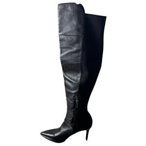 Ivanka Trump Women's Jax Leather Knee-High Zip Heeled Stiletto Boot Black